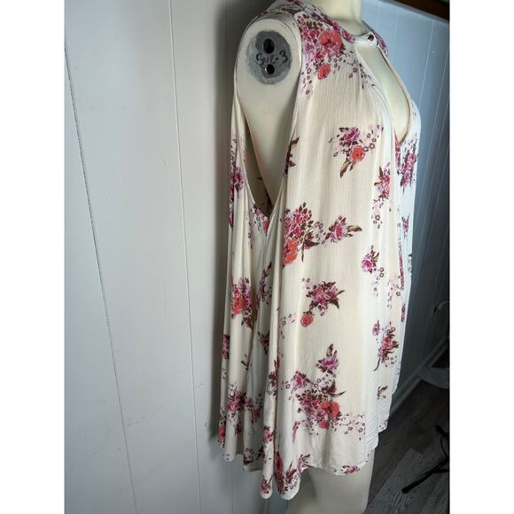 Free People Womens Tree Swing Tunic Dress Sz Medium Boho Cream Pink Floral Hi Lo - Picture 4 of 8